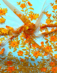 Orange 3D Embroidered Satin Floral Pearl Lace Fabric - Fashion Fabrics LLC