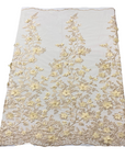 Beige 3D Embroidered Satin Floral Pearl Lace Fabric - Fashion Fabrics LLC
