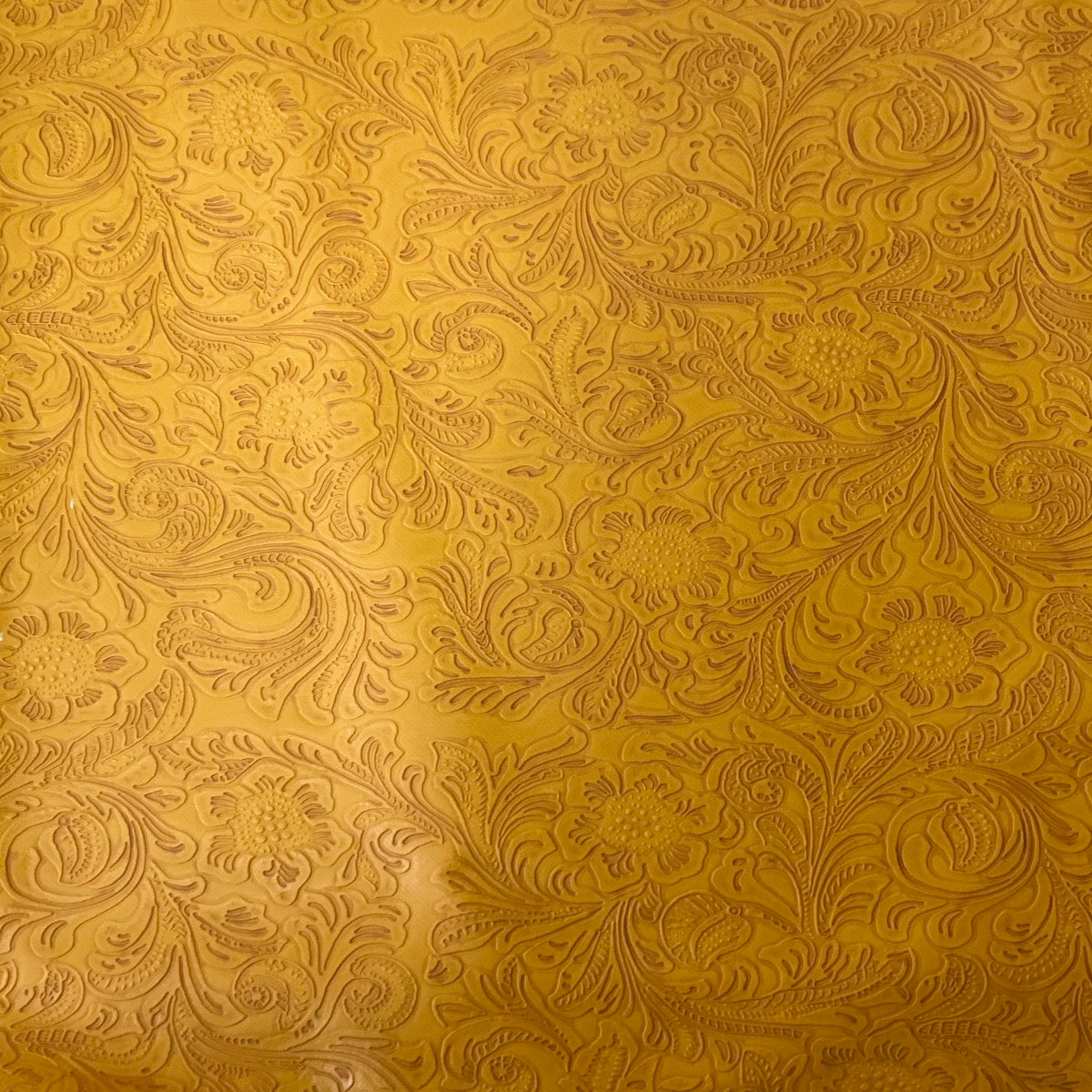 Mustard Yellow Western Floral PU Faux Leather Vinyl Fabric - Fashion Fabrics LLC