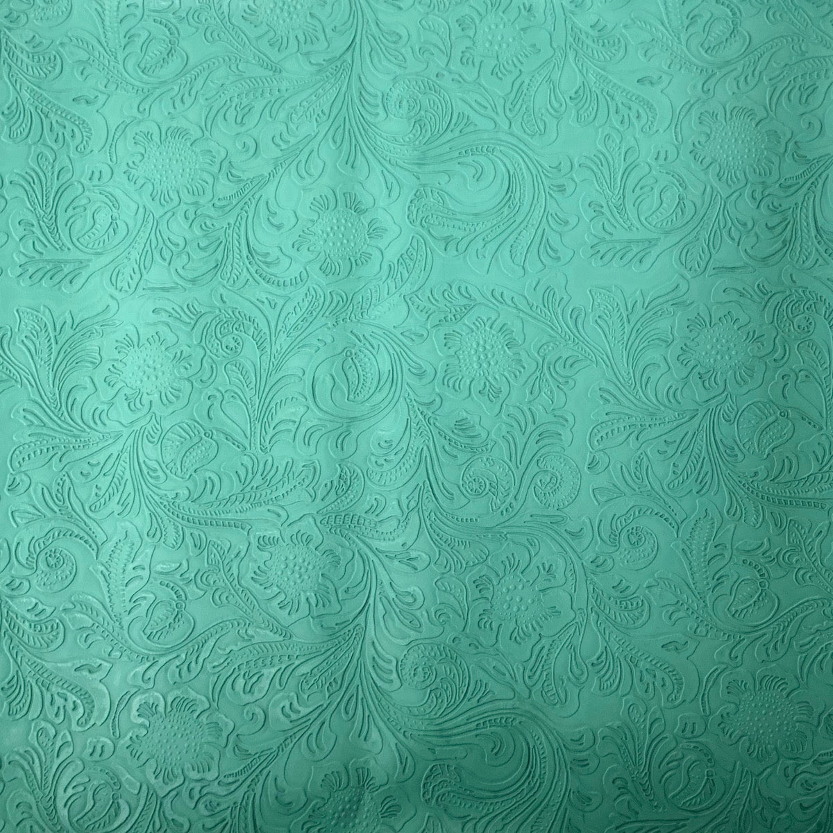 Mint Green Western Floral PU Faux Leather Vinyl Fabric - Fashion Fabrics LLC