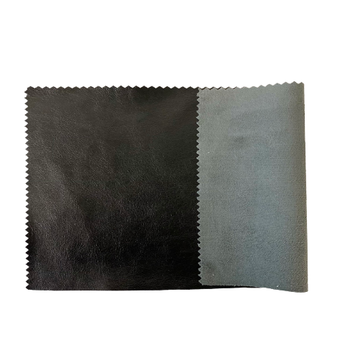 Shiny Black Lambskin Stretch Faux Leather With Suede Backing Apparel Fabric - Fashion Fabrics LLC