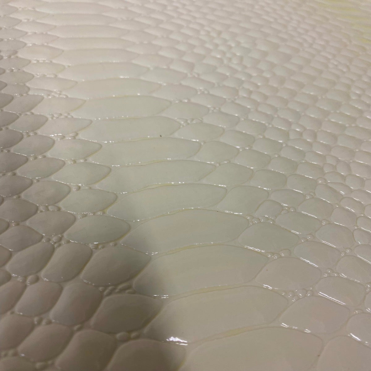 Ivory Culebra Patent 3D Embossed Snakeskin Vinyl Fabric - Fashion Fabrics LLC