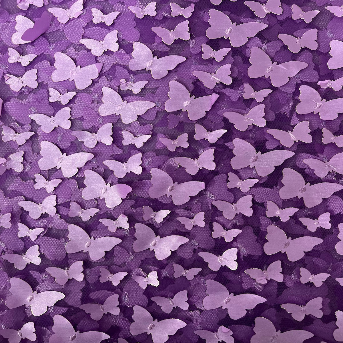 Lavender Purple 3D Butterfly Embroidered Satin Lace Fabric - Fashion Fabrics LLC