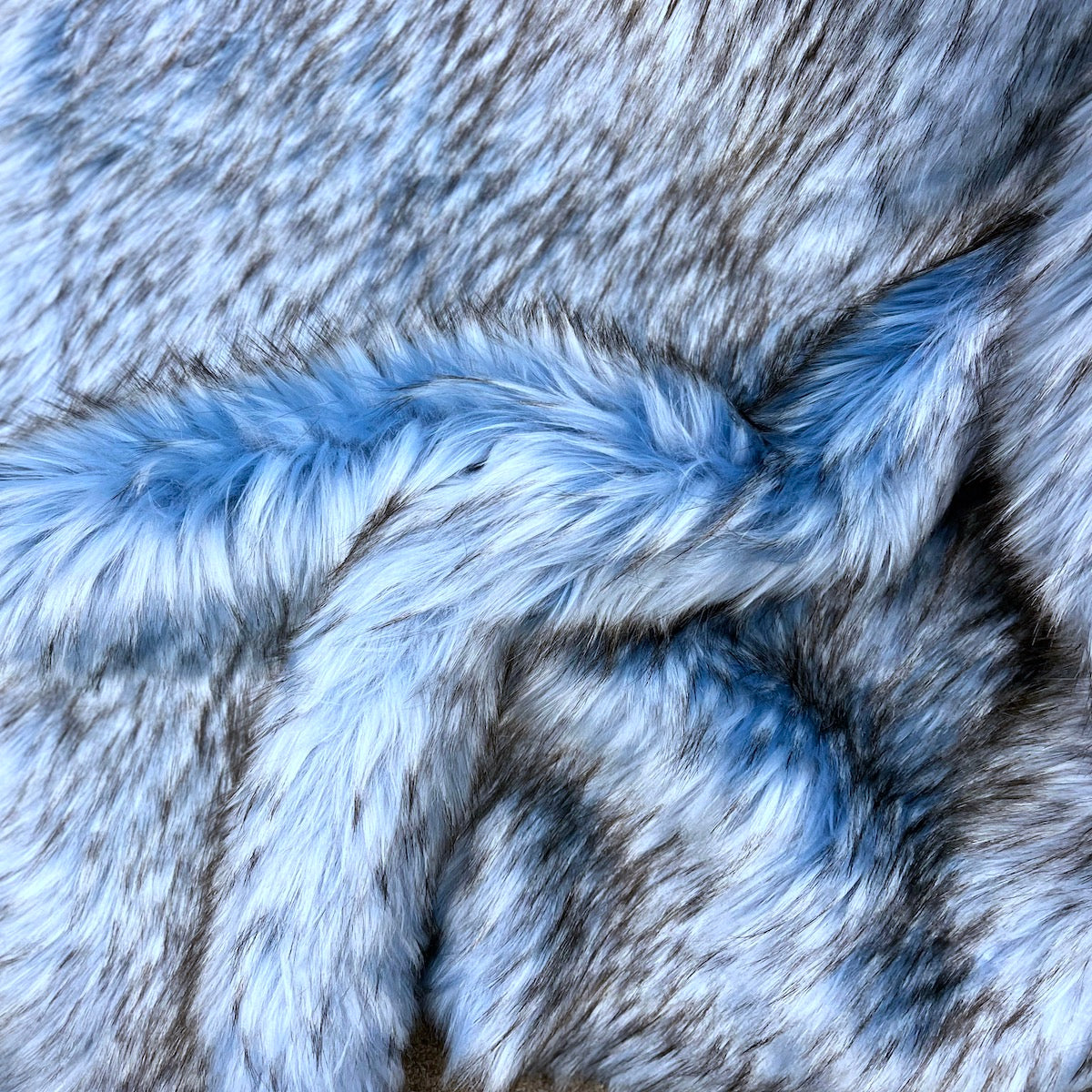 Baby Blue Black Husky Print Long Pile Shaggy Faux Fur Fabric - Fashion Fabrics LLC