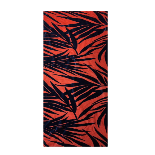 Red | Navy Palm Tree Burnout Stretch Velvet Fabric - Fashion Fabrics LLC
