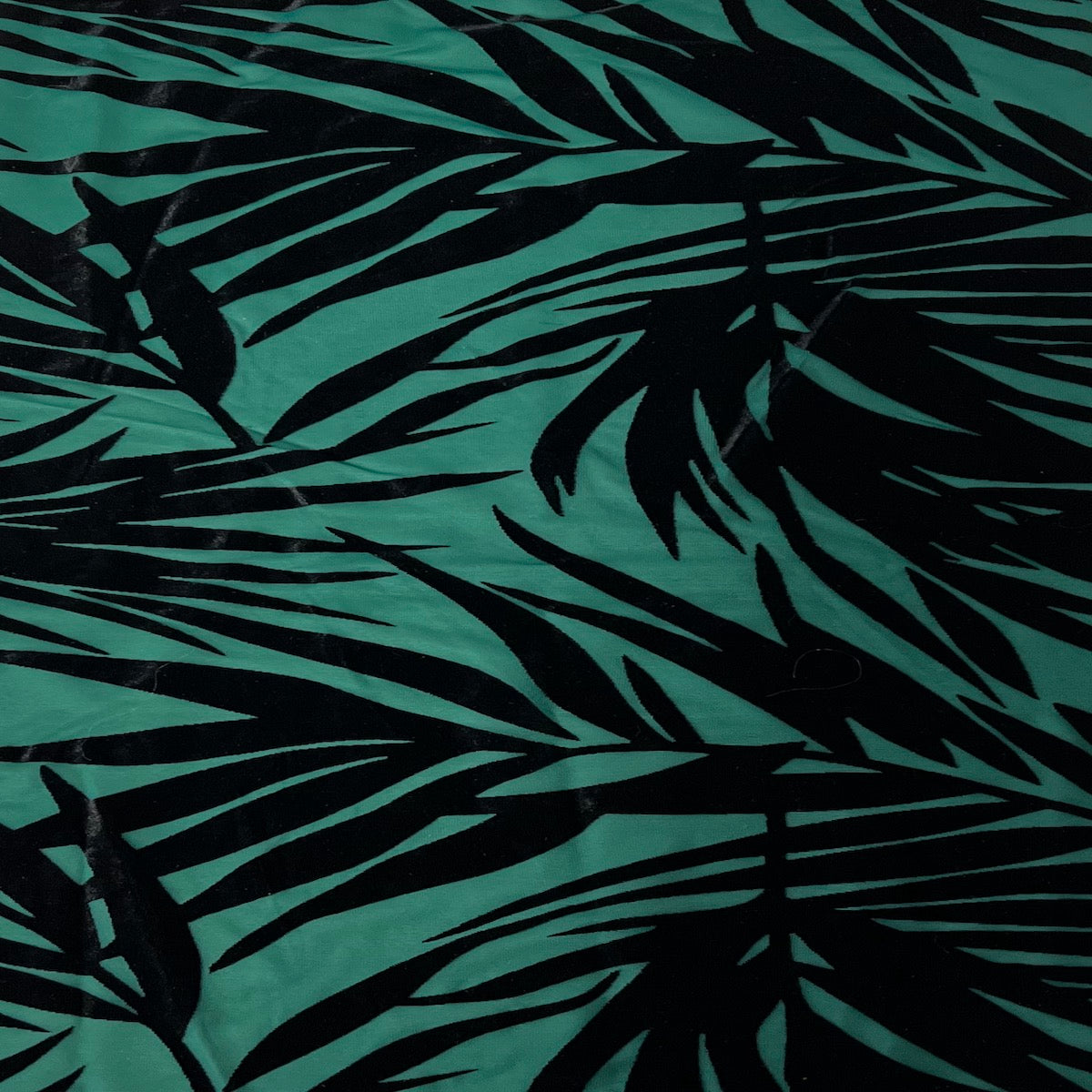 Green | Black Palm Tree Burnout Stretch Velvet Fabric - Fashion Fabrics LLC