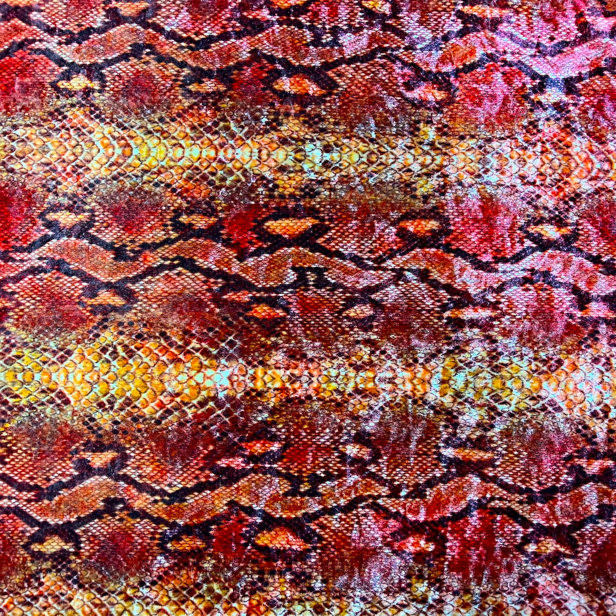 Fire Red Snakeskin Printed Stretch Velvet Fabric - Fashion Fabrics LLC