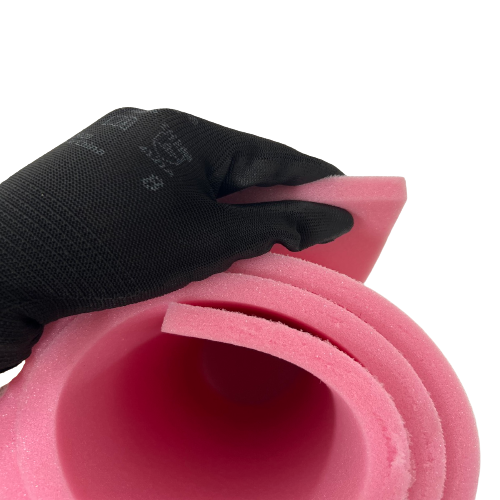 1/2" Pink High Density Sew Foam With Tricot Backing - (ROLL 16 YARDS) - Fashion Fabrics LLC