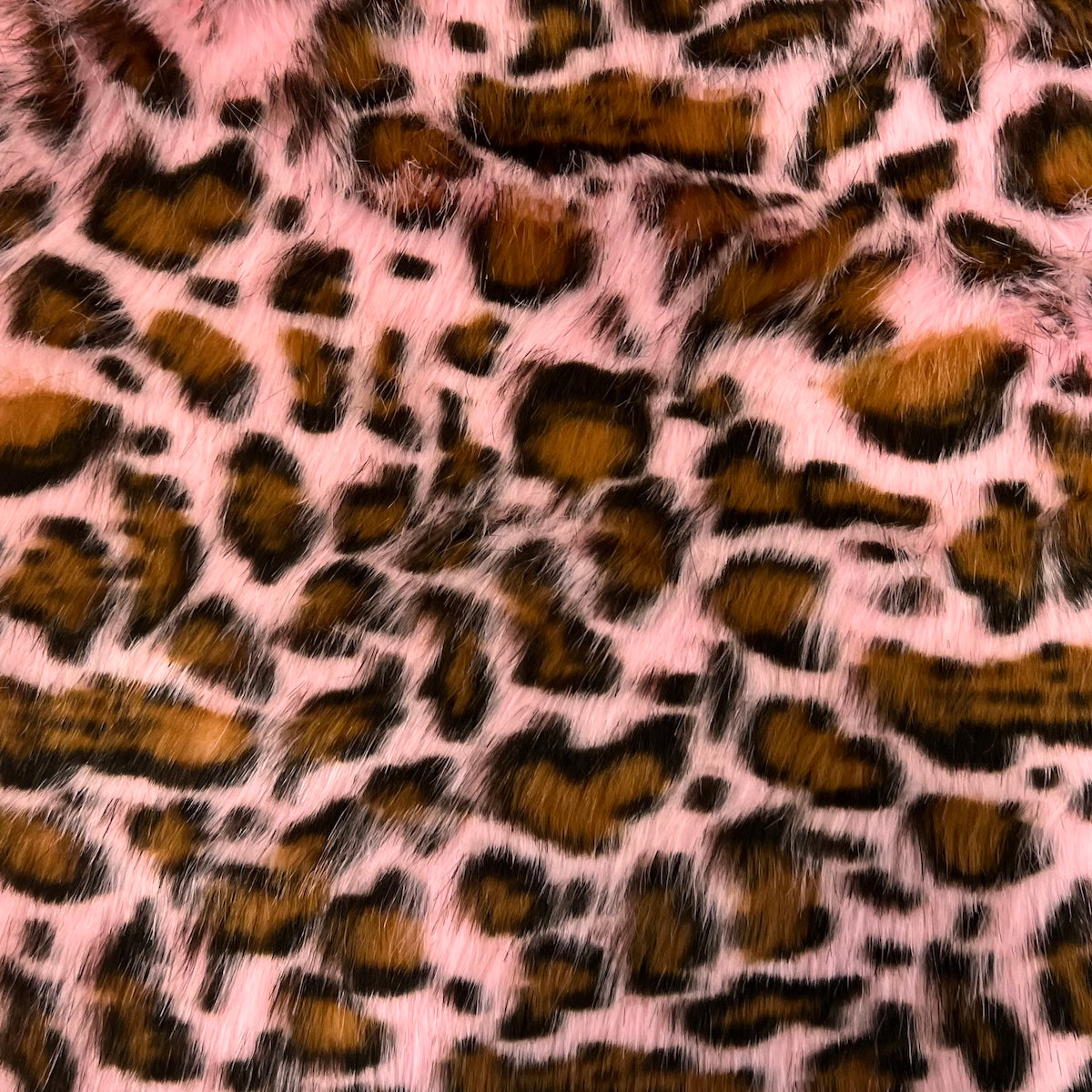 Pink Gold Galactic Leopard Print Long Pile Faux Fur Fabric - Fashion Fabrics LLC