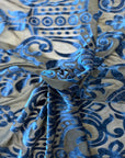 Navy Blue Armani Geometric Burnout Stretch Velvet Fabric - Fashion Fabrics LLC