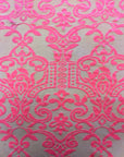 Neon Pink Armani Geometric Burnout Stretch Velvet Fabric - Fashion Fabrics LLC