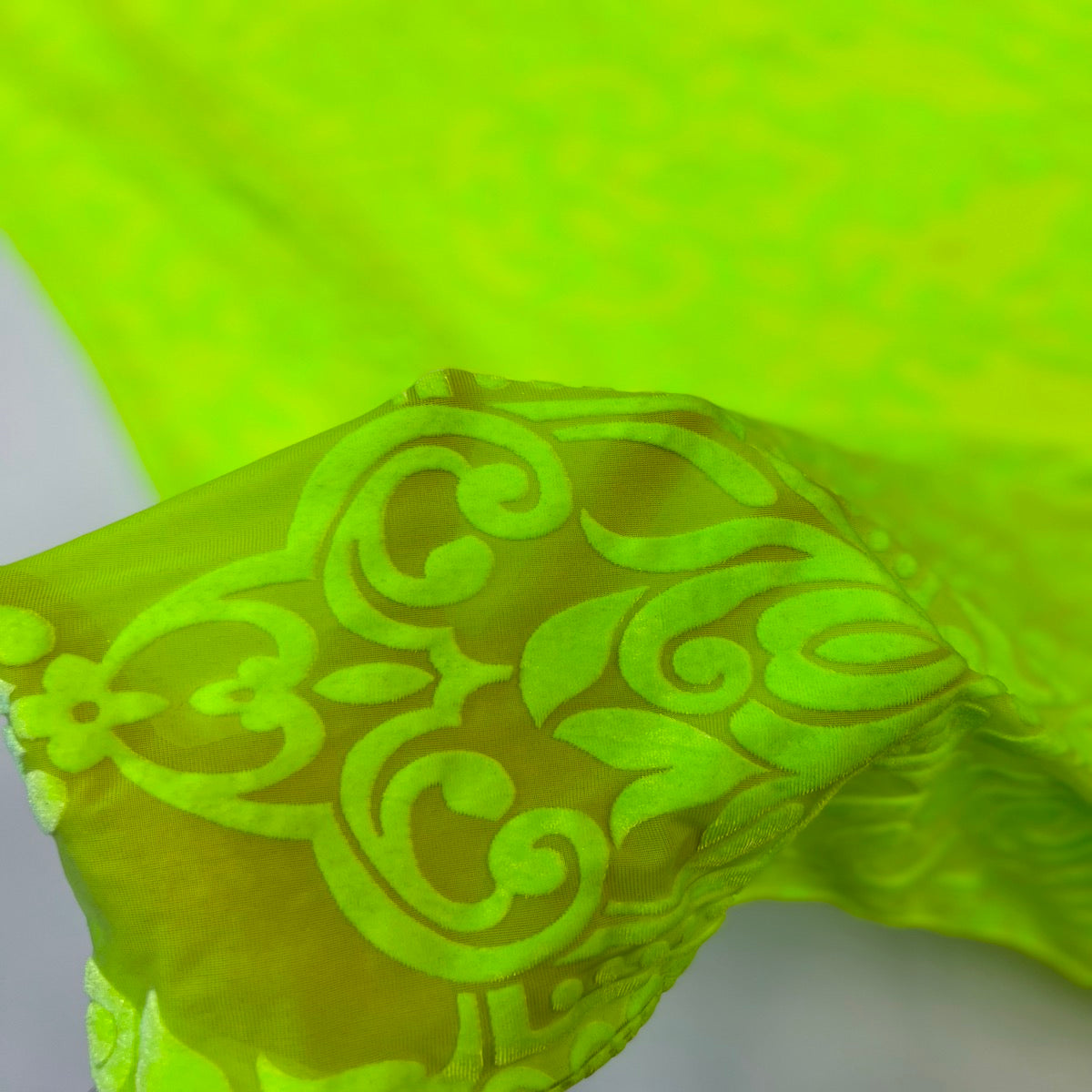 Neon Green Armani Geometric Burnout Stretch Velvet Fabric - Fashion Fabrics LLC