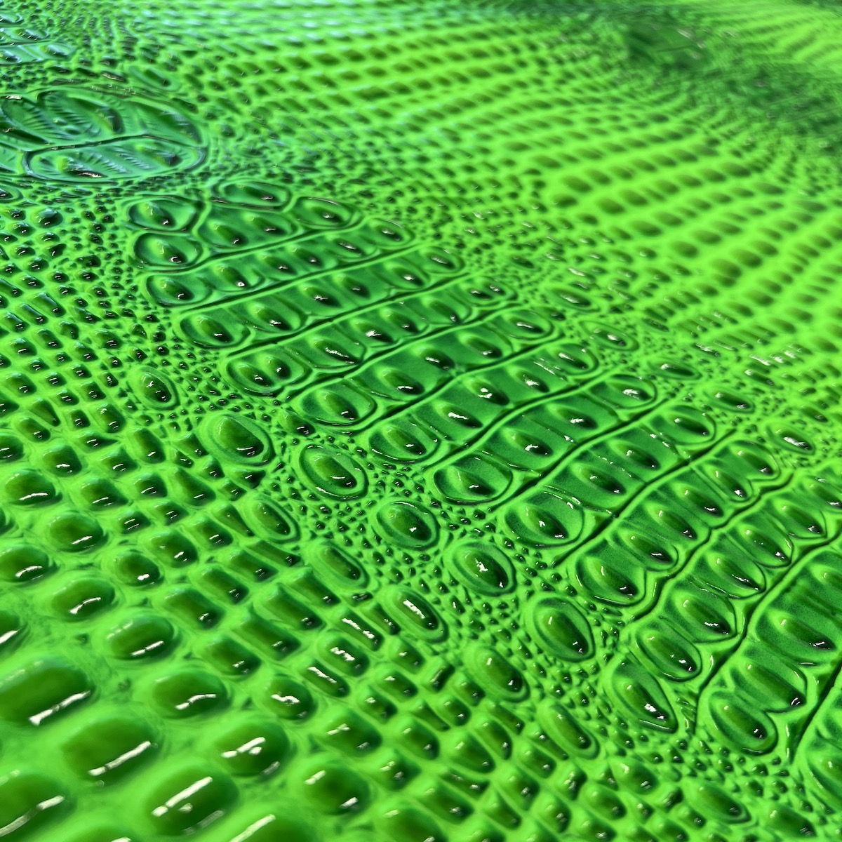 Neon Green Aussie 3D Embossed Gator Vinyl Fabric - Fashion Fabrics LLC