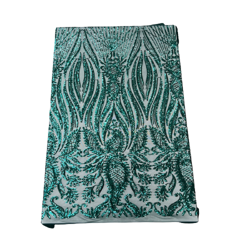 Hunter Green Nebill Stretch Sequins Lace Fabric - Fashion Fabrics LLC