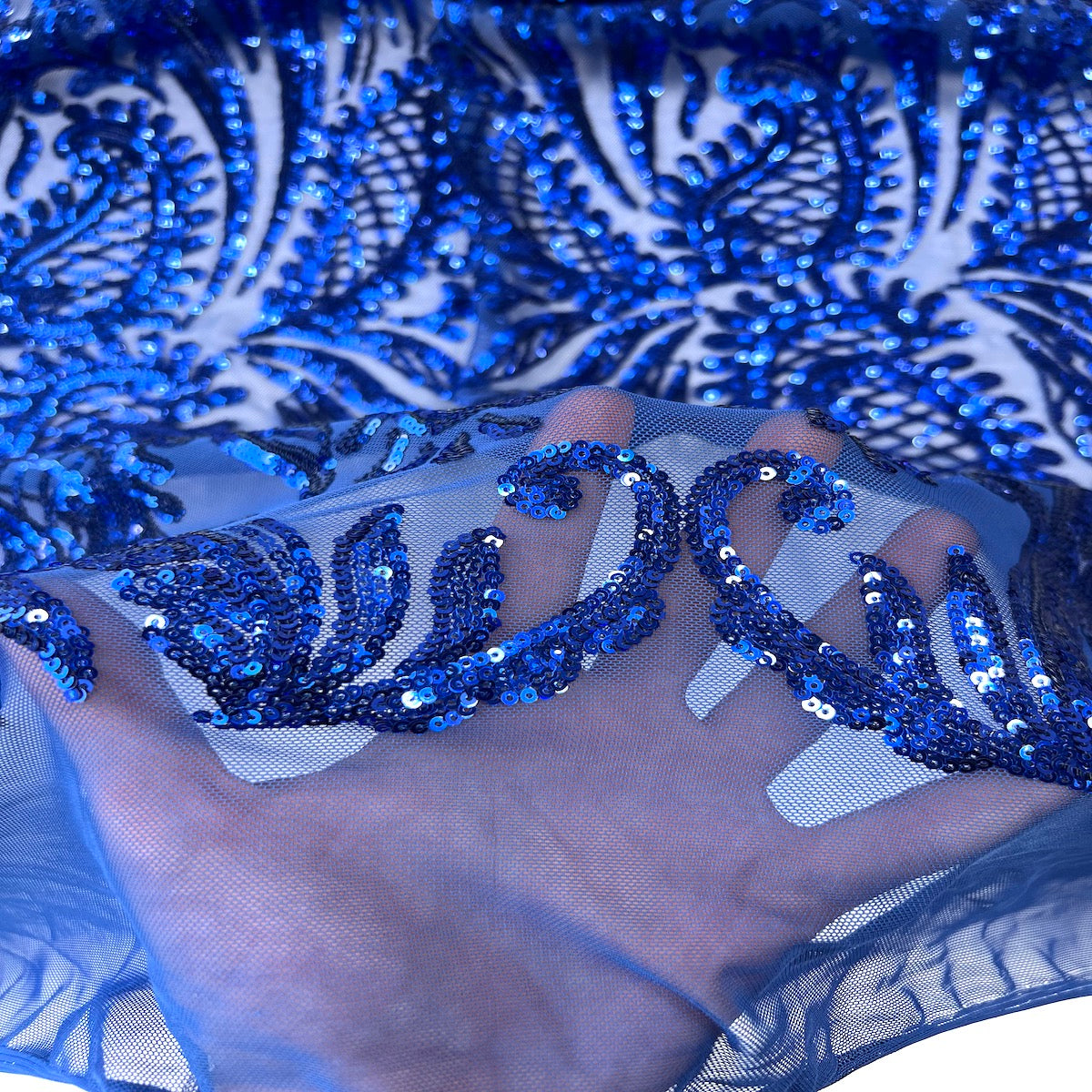 Royal Blue Nebill Stretch Sequins Lace Fabric - Fashion Fabrics LLC