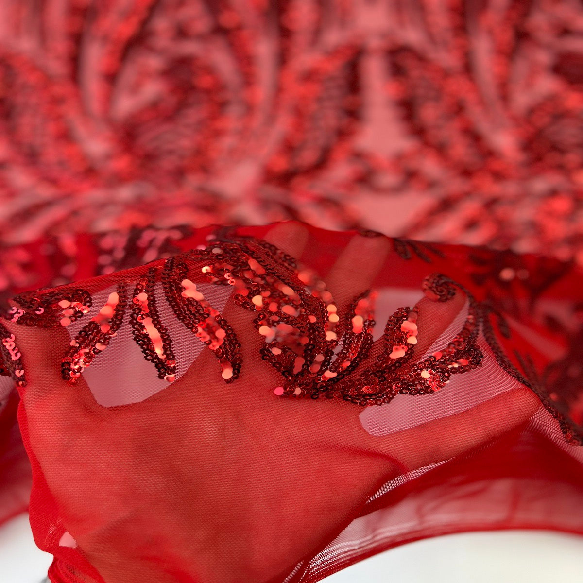 Red Nebill Stretch Sequins Lace Fabric - Fashion Fabrics LLC