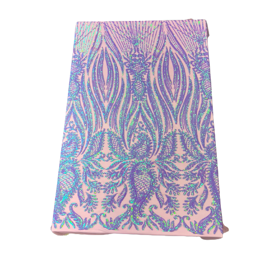 Lavender Iridescent Nebill Stretch Sequins Lace Fabric - Fashion Fabrics LLC