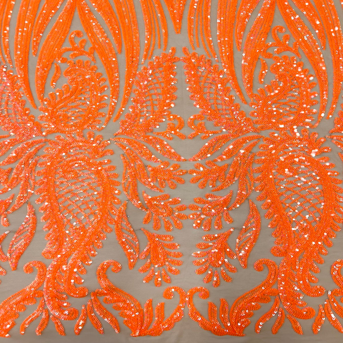 Neon Orange Nebill Stretch Sequins Lace Fabric - Fashion Fabrics LLC