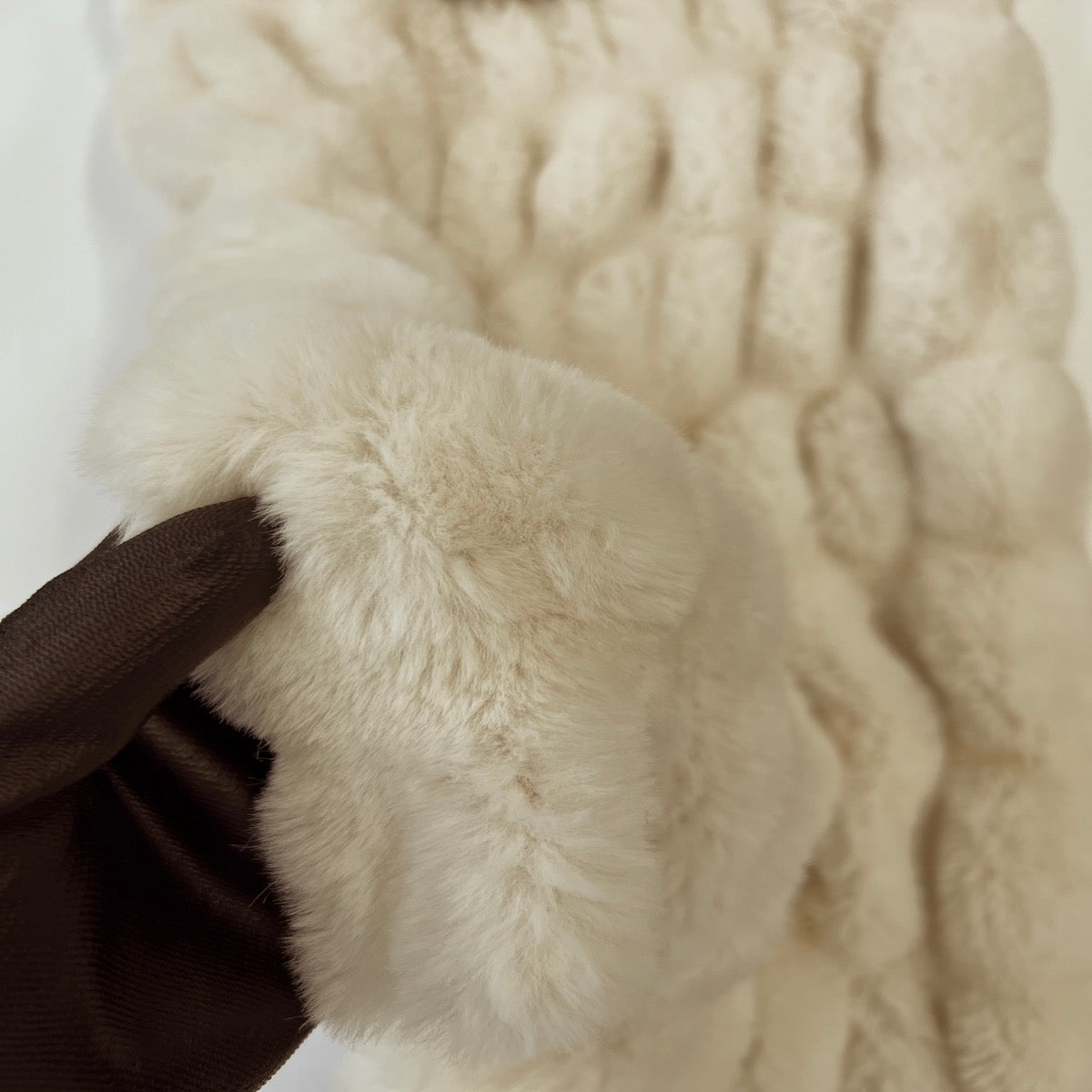 Cream Beige Stone Embossed Minky Stretch Faux Fur Fabric - Fashion Fabrics LLC