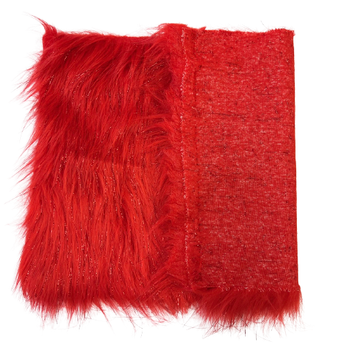 Red Tinsel Sparkle Glitter Long Pile Shaggy Faux Fur Fabric - Fashion Fabrics LLC