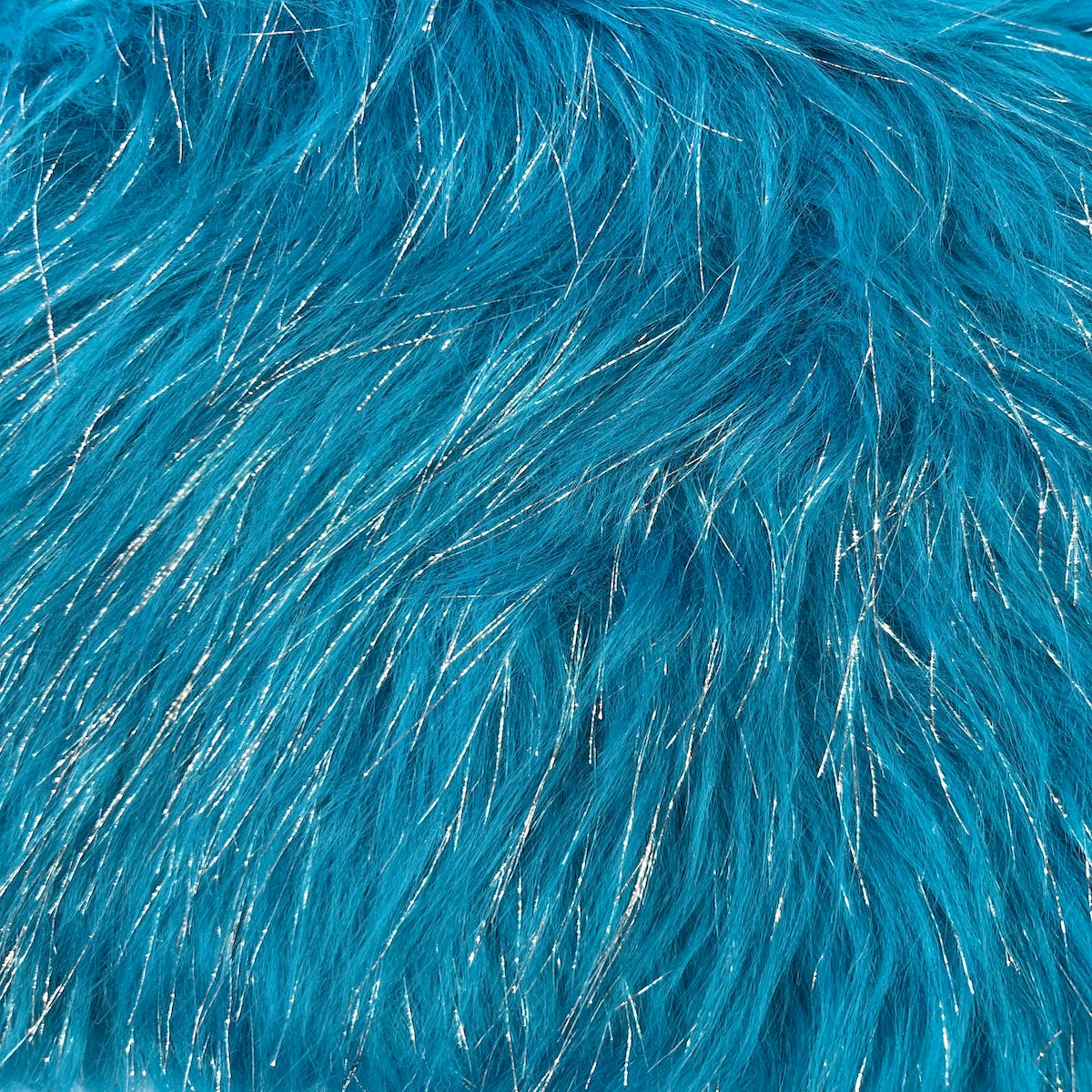 Turquoise Tinsel Sparkle Glitter Long Pile Shaggy Faux Fur Fabric - Fashion Fabrics LLC