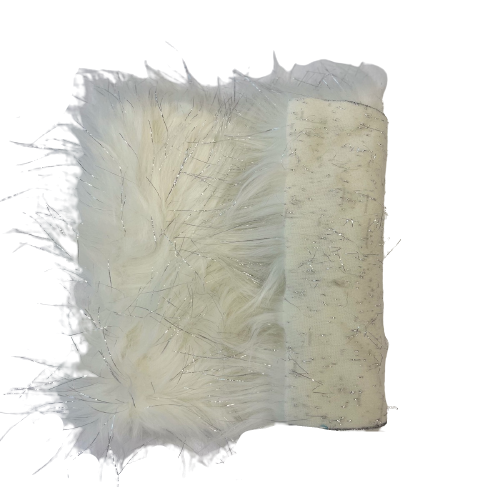 Ivory Tinsel Sparkle Glitter Long Pile Shaggy Faux Fur Fabric - Fashion Fabrics LLC