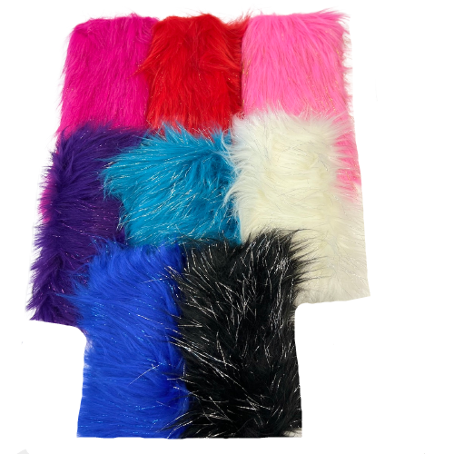 Royal Blue Tinsel Sparkle Glitter Long Pile Shaggy Faux Fur Fabric - Fashion Fabrics LLC