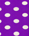 White | Purple Big Polka Dot Printed Poly Cotton Fabric - Fashion Fabrics LLC