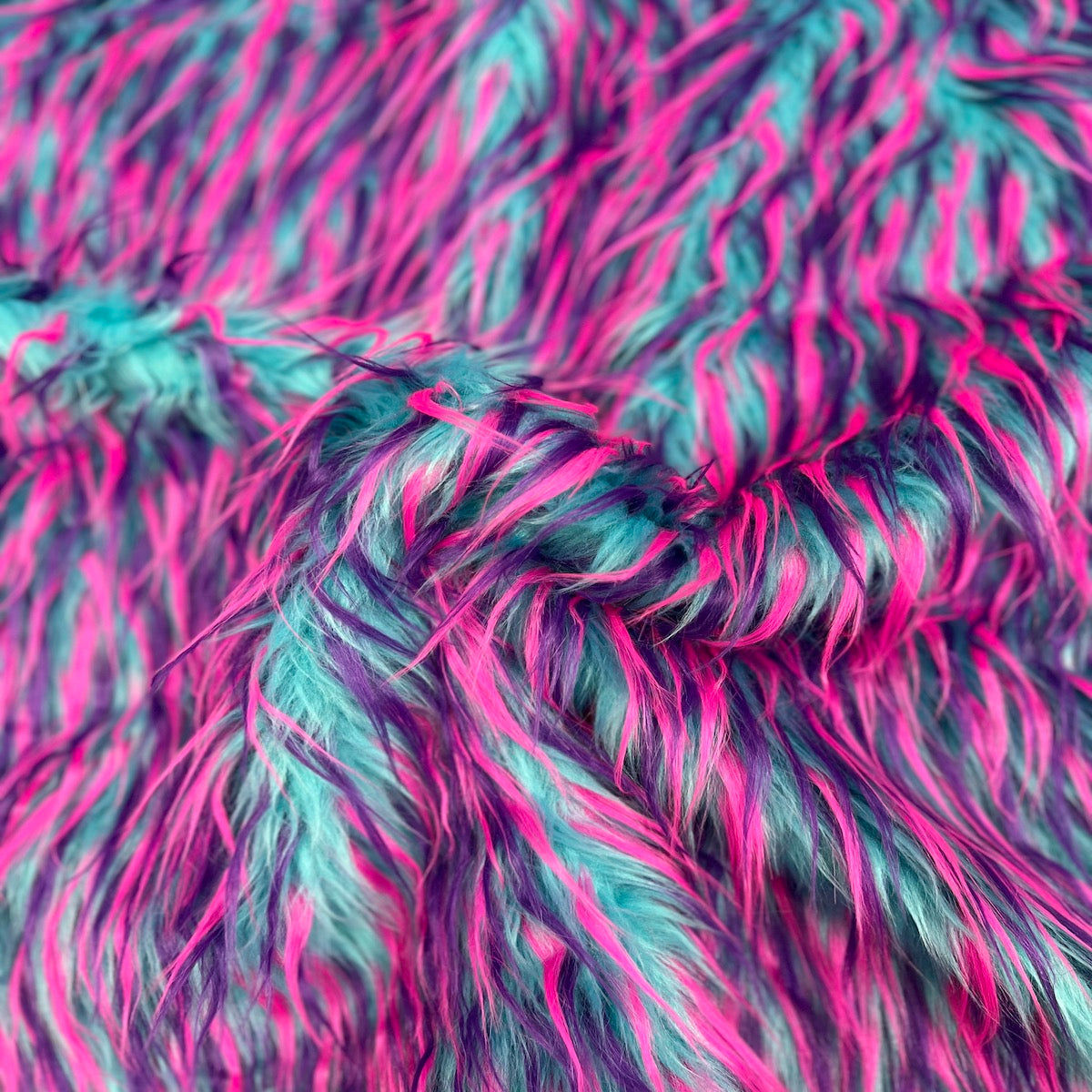 Blue Pink Purple Three Spike Shaggy Faux Fur Fabric