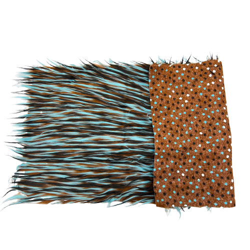 Tela de piel sintética lanuda de tres púas, marrón, negro, azul
