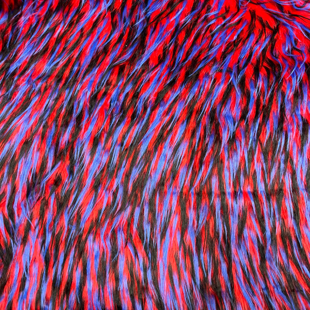 Tela de piel sintética lanuda de tres puntas, azul, negro, rojo
