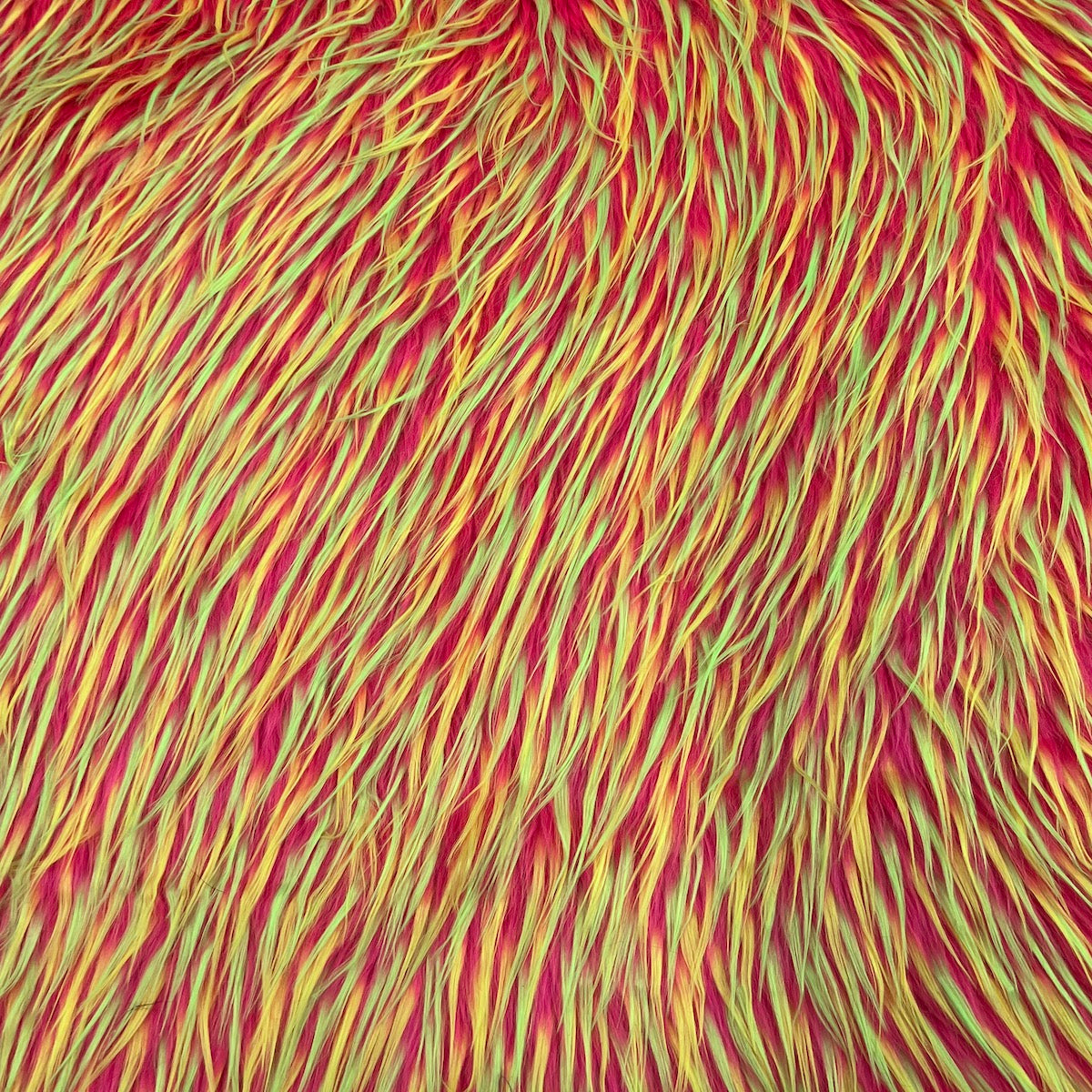 Tela de piel sintética lanuda de tres púas, rosa, verde, amarillo