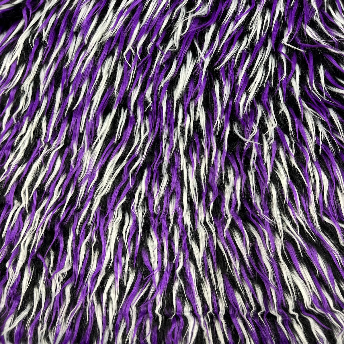 Black Purple White Three Spike Shaggy Faux Fur Fabric