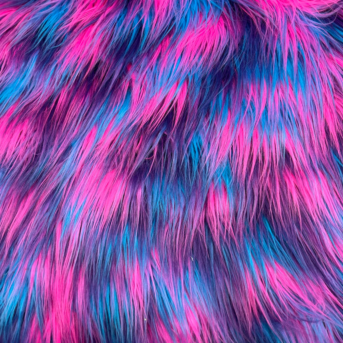 Blue Pink Purple Three Tone Shaggy Faux Fur Fabric