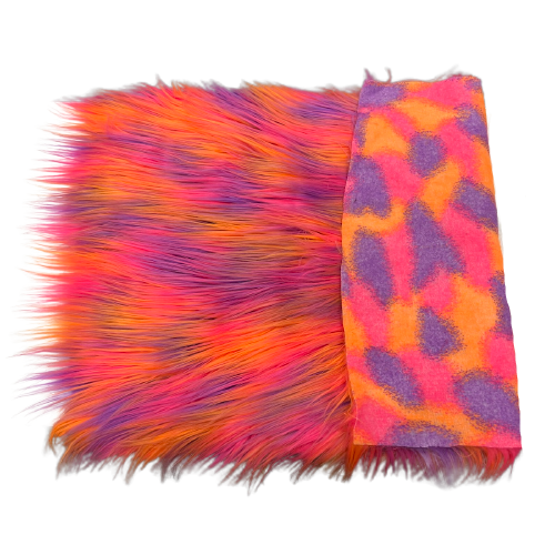 Orange Pink Purple Three Tone Shaggy Faux Fur Fabric