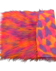 Tissu fausse fourrure à poils longs trois tons orange, rose, violet
