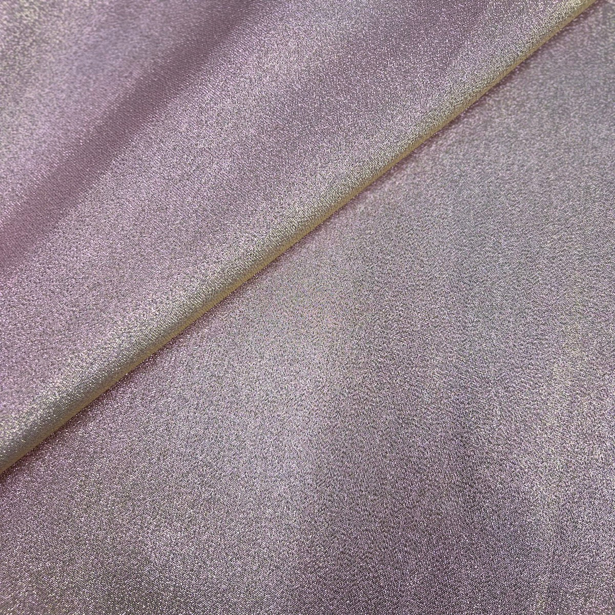 Rosa | Tela de satén sintético de lúrex con purpurina iridiscente dorada