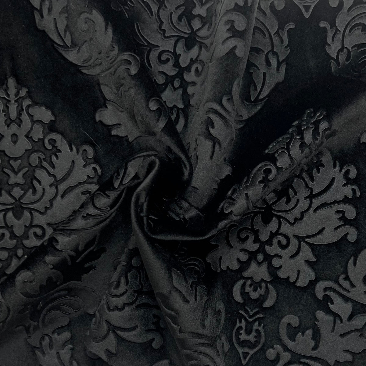 Black Damask Embossed Velvet Upholstery Drapery Fabric