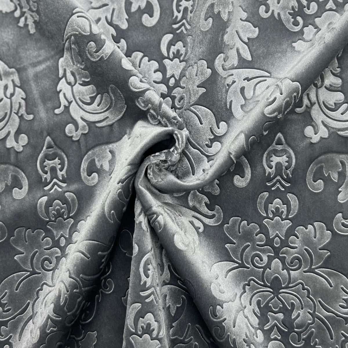 Tela para cortinas de tapicería de terciopelo en relieve damasco gris