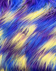 Blue Yellow Purple Three Tone Shaggy Faux Fur Fabric