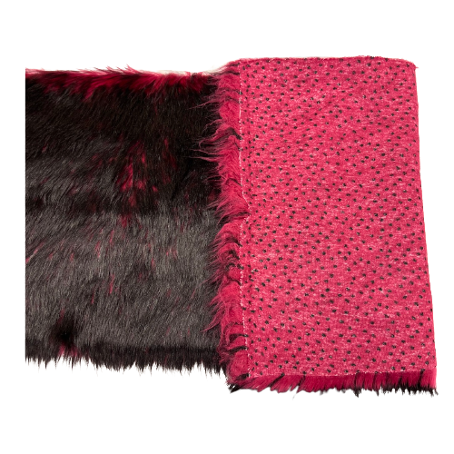 Magenta Pink Black Husky Print Long Pile Shaggy Faux Fur Fabric
