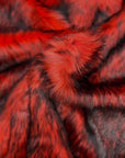 Tela de piel sintética peluda de pelo largo con estampado de husky negro rojo