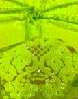 Tela de encaje de lentejuelas damasco rayado alta verde limo