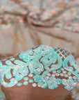 Tela de encaje de lentejuelas damasco rayado iridiscente azul perla