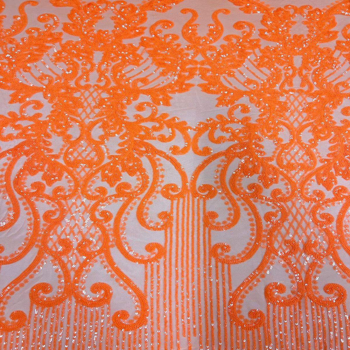 Orange Alta Striped Damask Sequins Lace Fabric