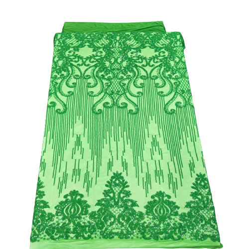 Tissu en dentelle à paillettes damassées à rayures Alta vert émeraude