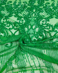 Tela de encaje de lentejuelas damasco rayado alta verde esmeralda