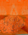 Tissu en dentelle à paillettes damassées à rayures orange Alta