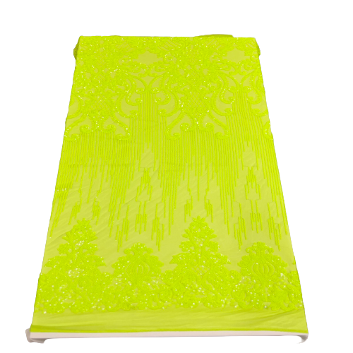 Slime Green Alta Striped Damask Sequins Lace Fabric