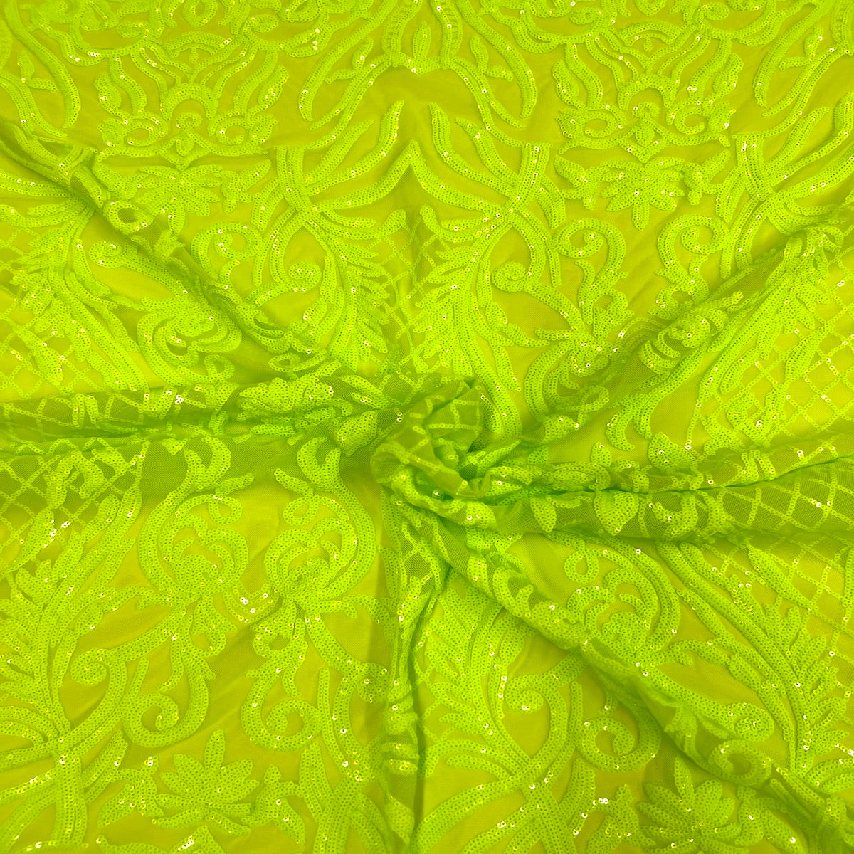 Slime Green Luna Stretch Sequins Lace Fabric